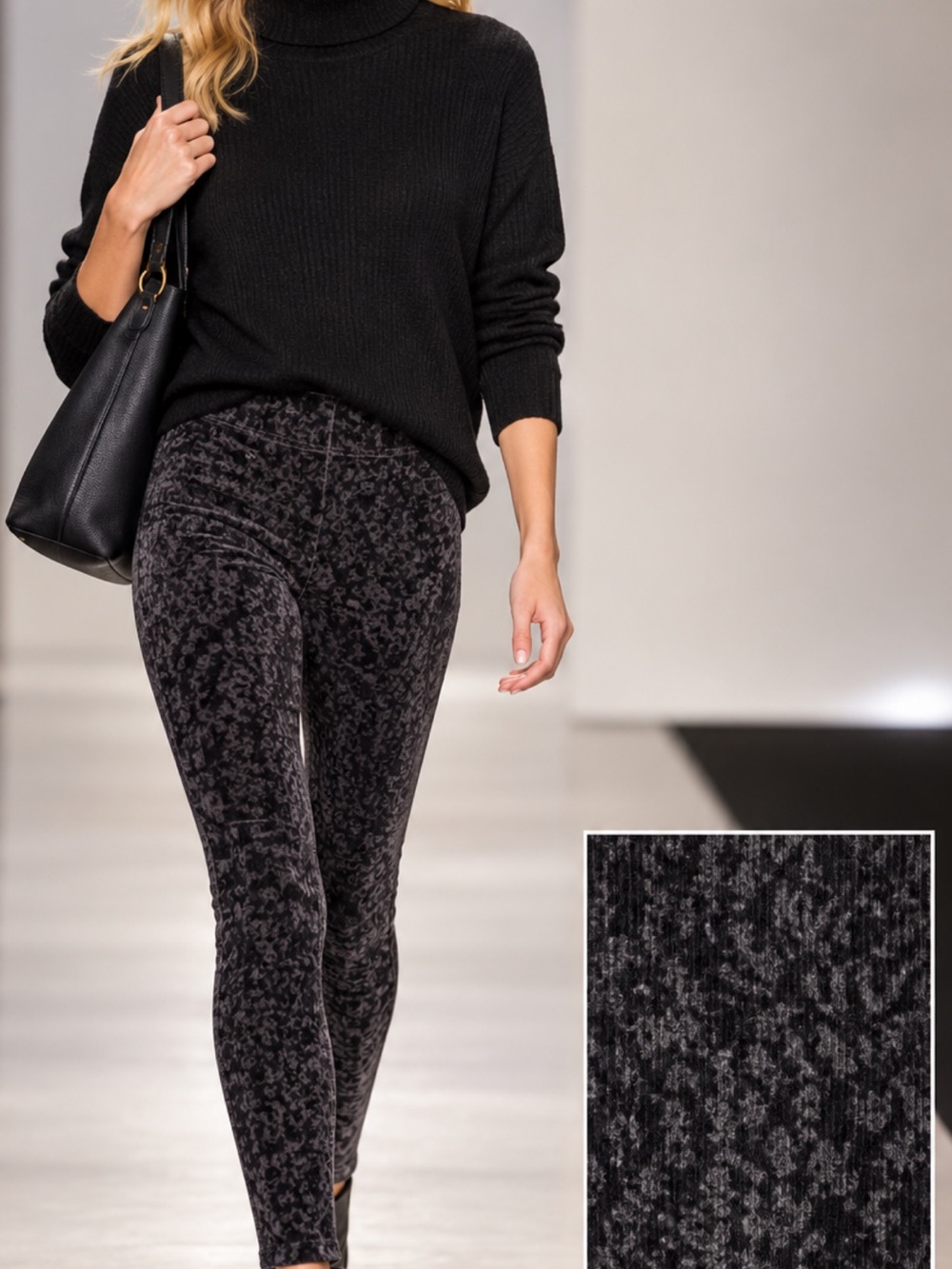 Style & Co. Charcoal Black Patterned Velvet Leggings